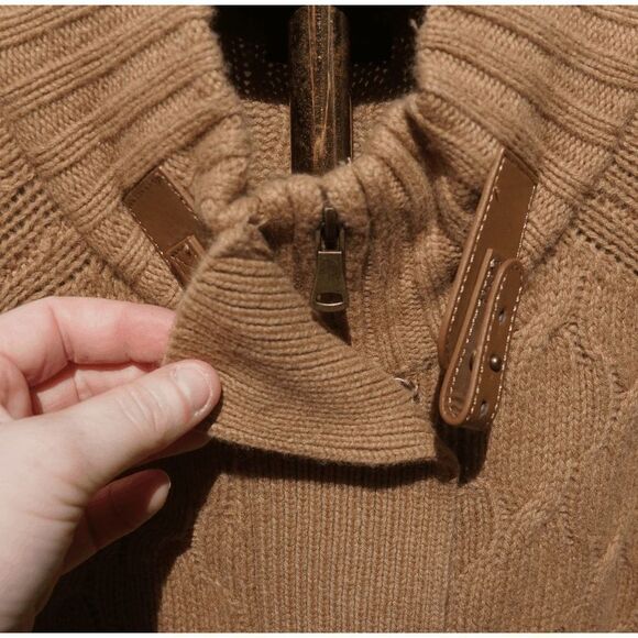 Talbots Camel Cable Knit Equestrian Cardigan Sweater - Picture 5 of 6